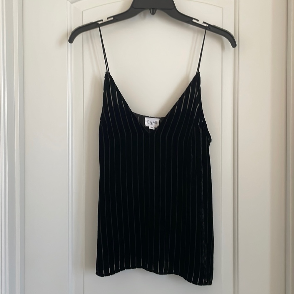 Sheer striped velvet v neck cami